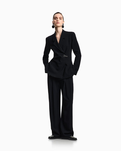 Emporio Armani Wide leg trousers in envers satin with pleats Essential
