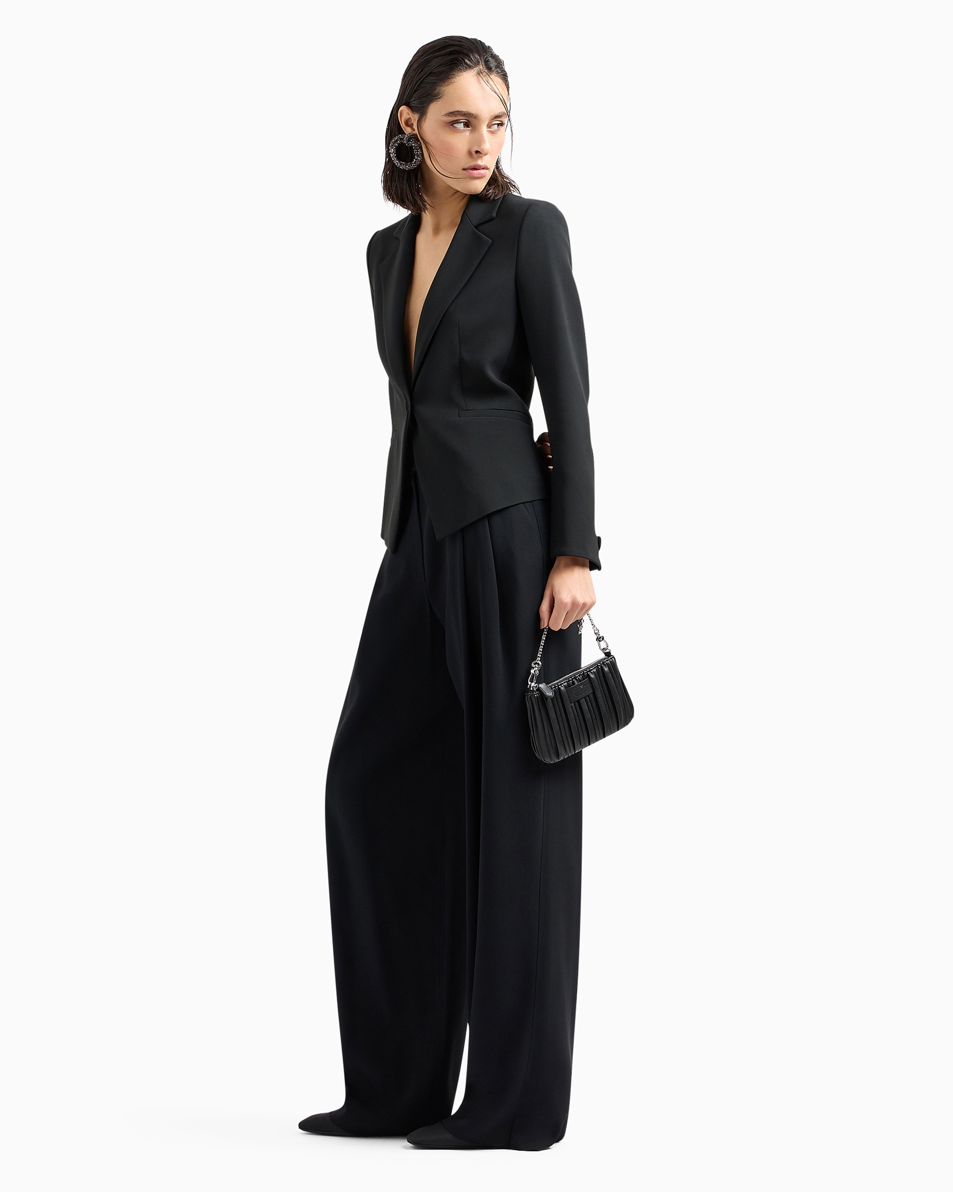 Emporio Armani Wide leg trousers in envers satin with pleats Essential