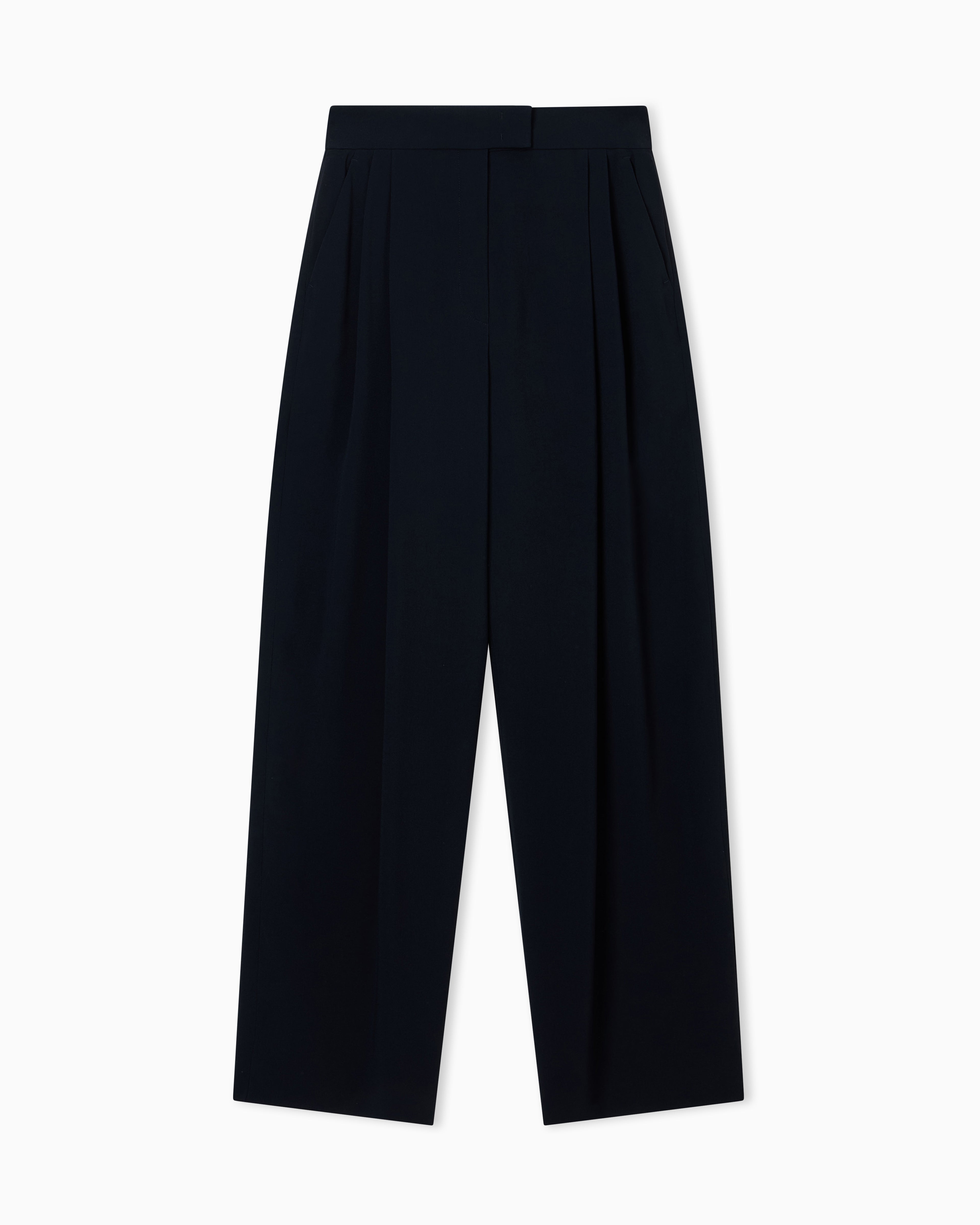 Emporio Armani Wide leg trousers in envers satin with pleats Essential