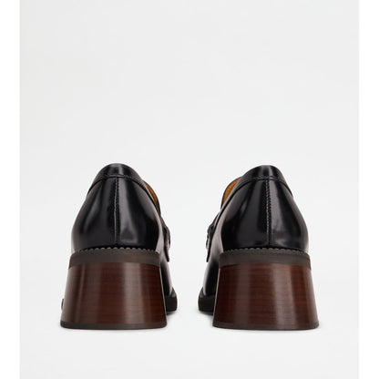 Tods Heeled Loafers In Leather Black Womens