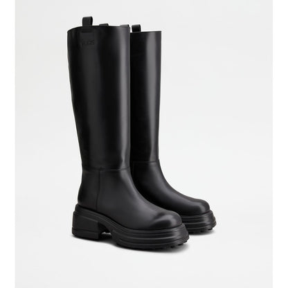 Tods Platform Boots In Leather Black Womens