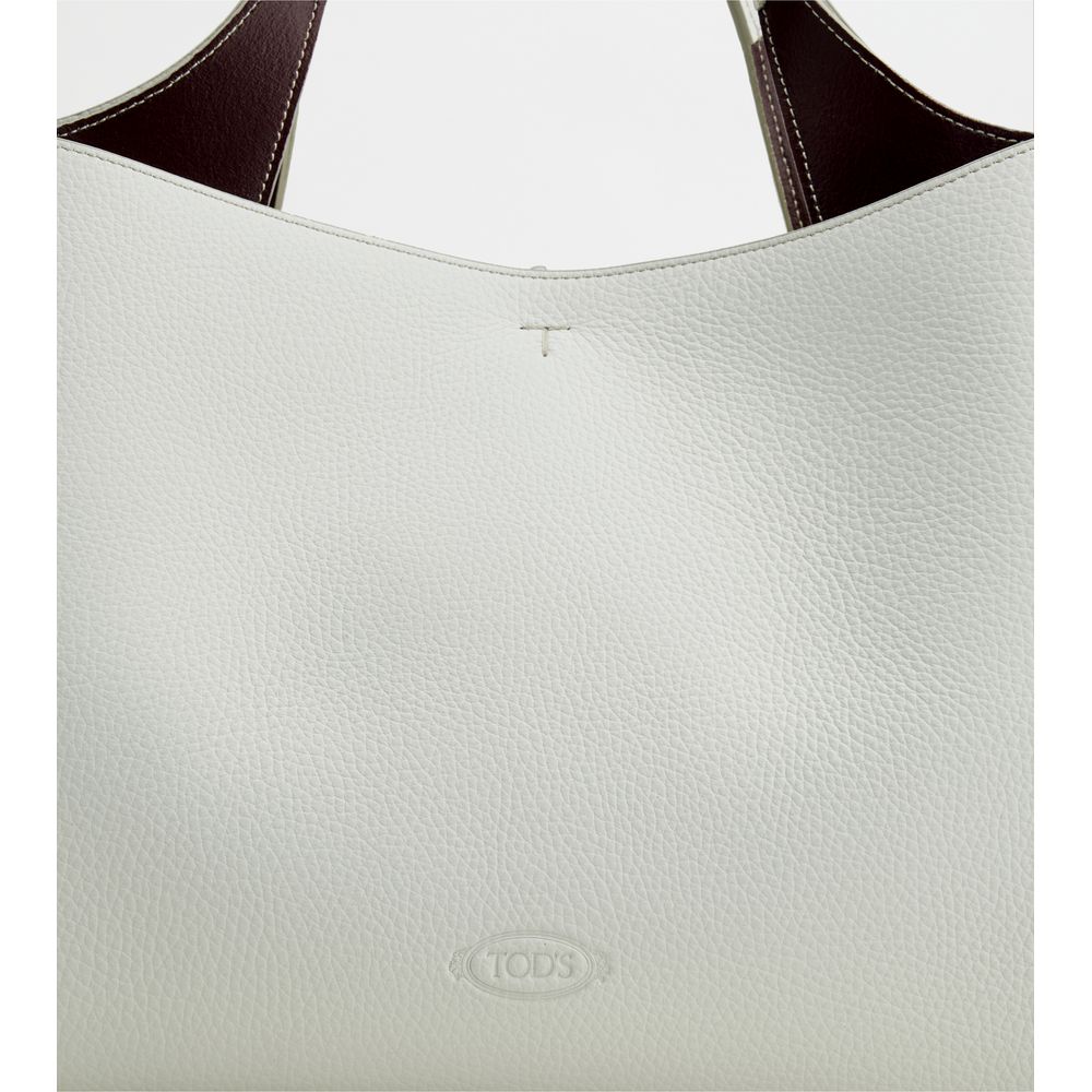 Tods Bag In Leather Medium White Burgundy