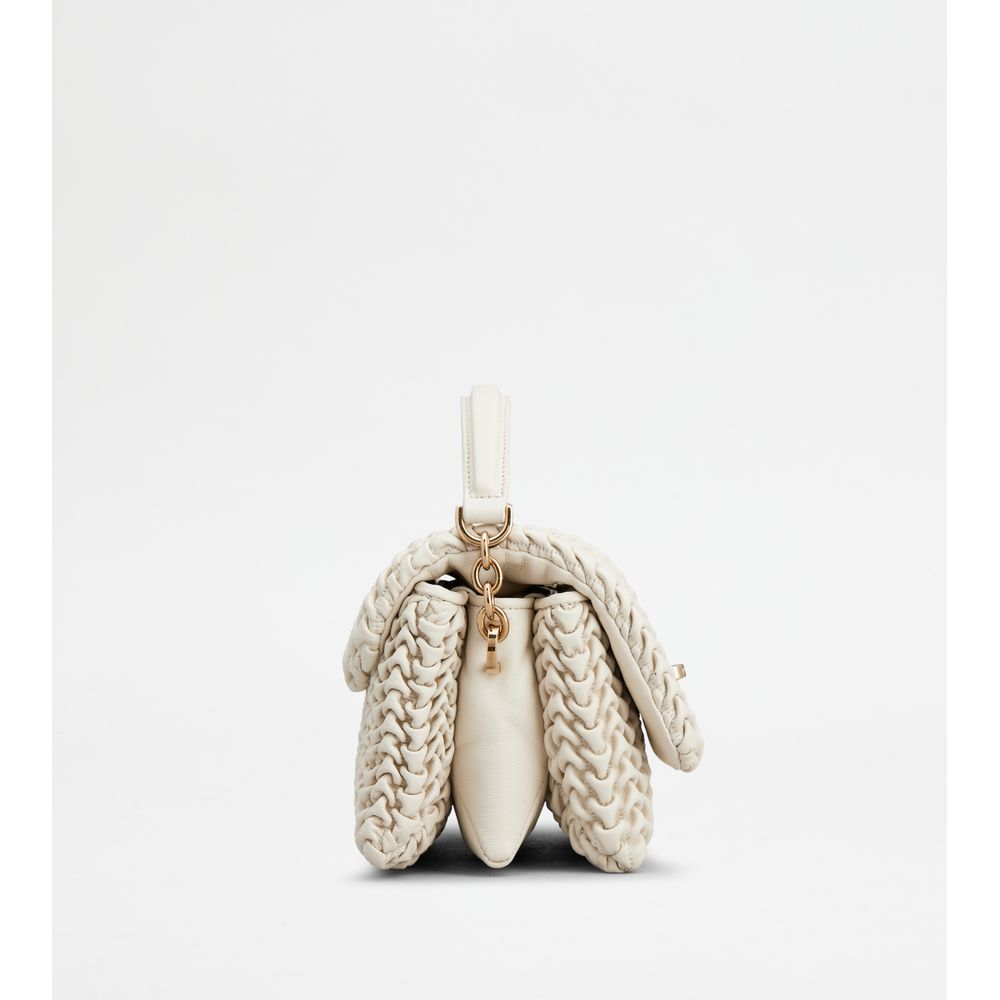 Tods T Timeless Flap Bag In Leather Micro Off White