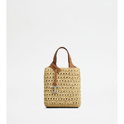 Tods Micro Bag In Raffia And Leather Beige Brown