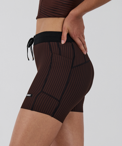 Bandit Womens Striped Cadence 5 Compression Shorts Cacao Black