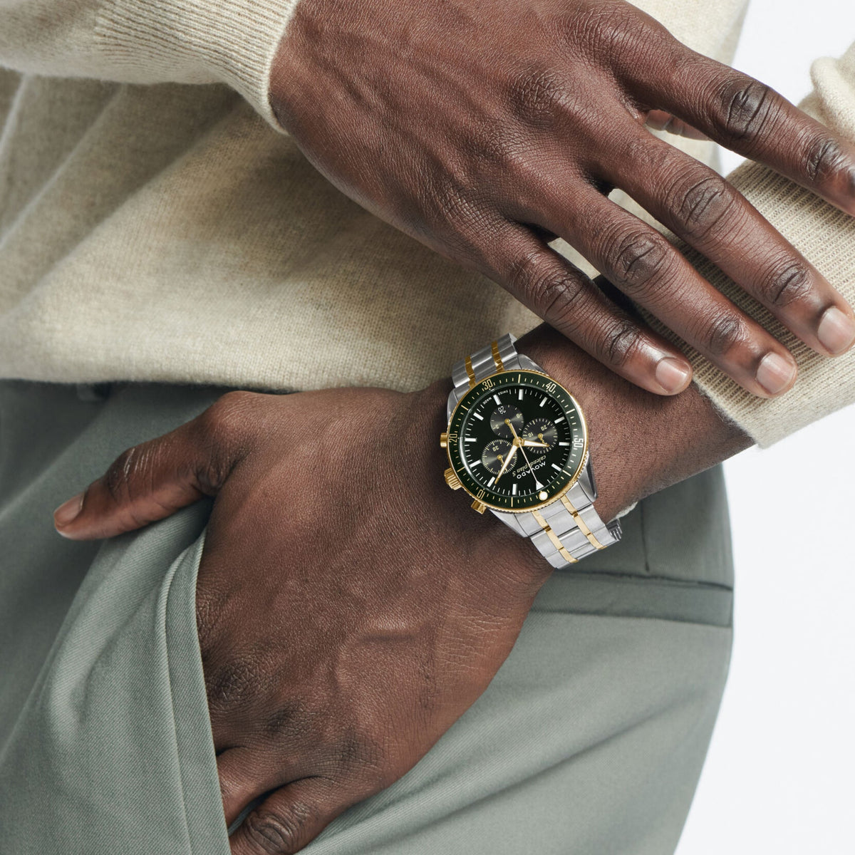Movado Heritage Calendoplan S Men Quartz Green Dial Chronograph Stainless Steel Watch 3650167