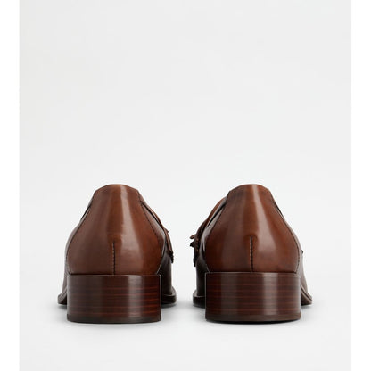 Tods Loafers In Leather With Tassels Brown Womens