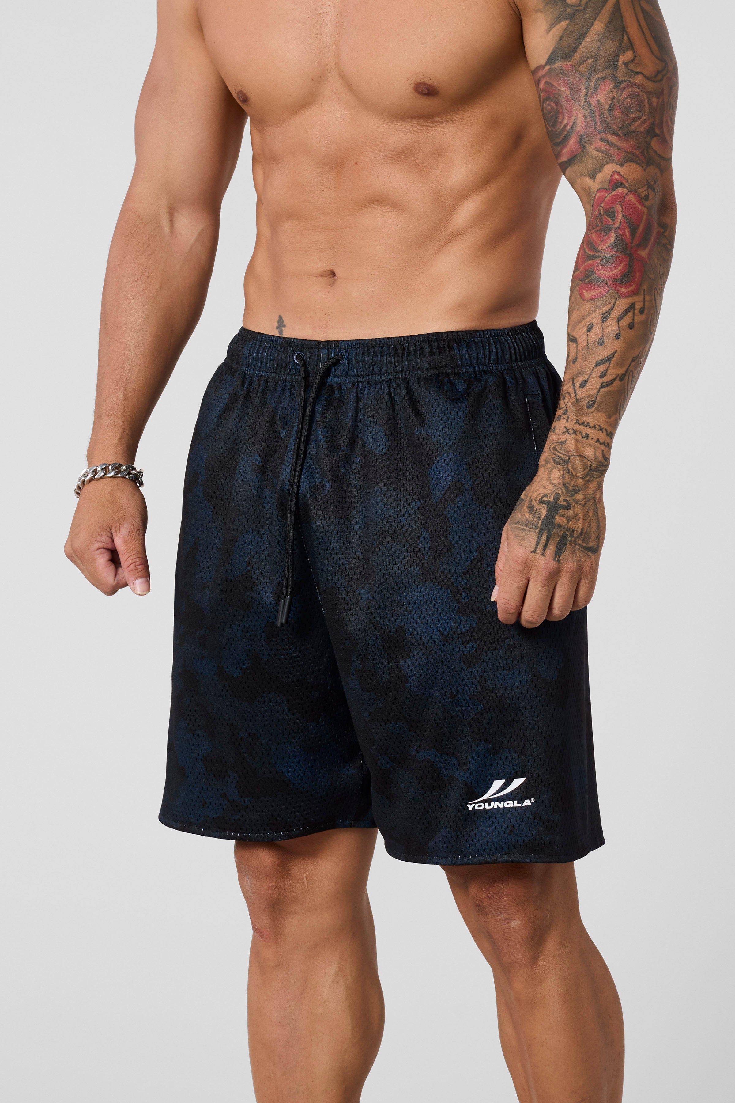 YoungLA 1035 - Baggy Basketball Shorts Navy Black Camo