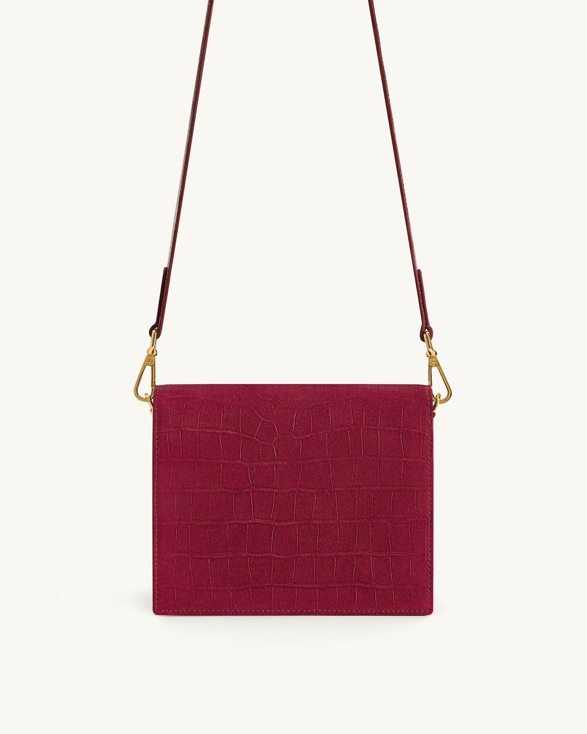 Jw Pei Mini Flap Faux Suede Croc Embossed Crossbody Burgundy