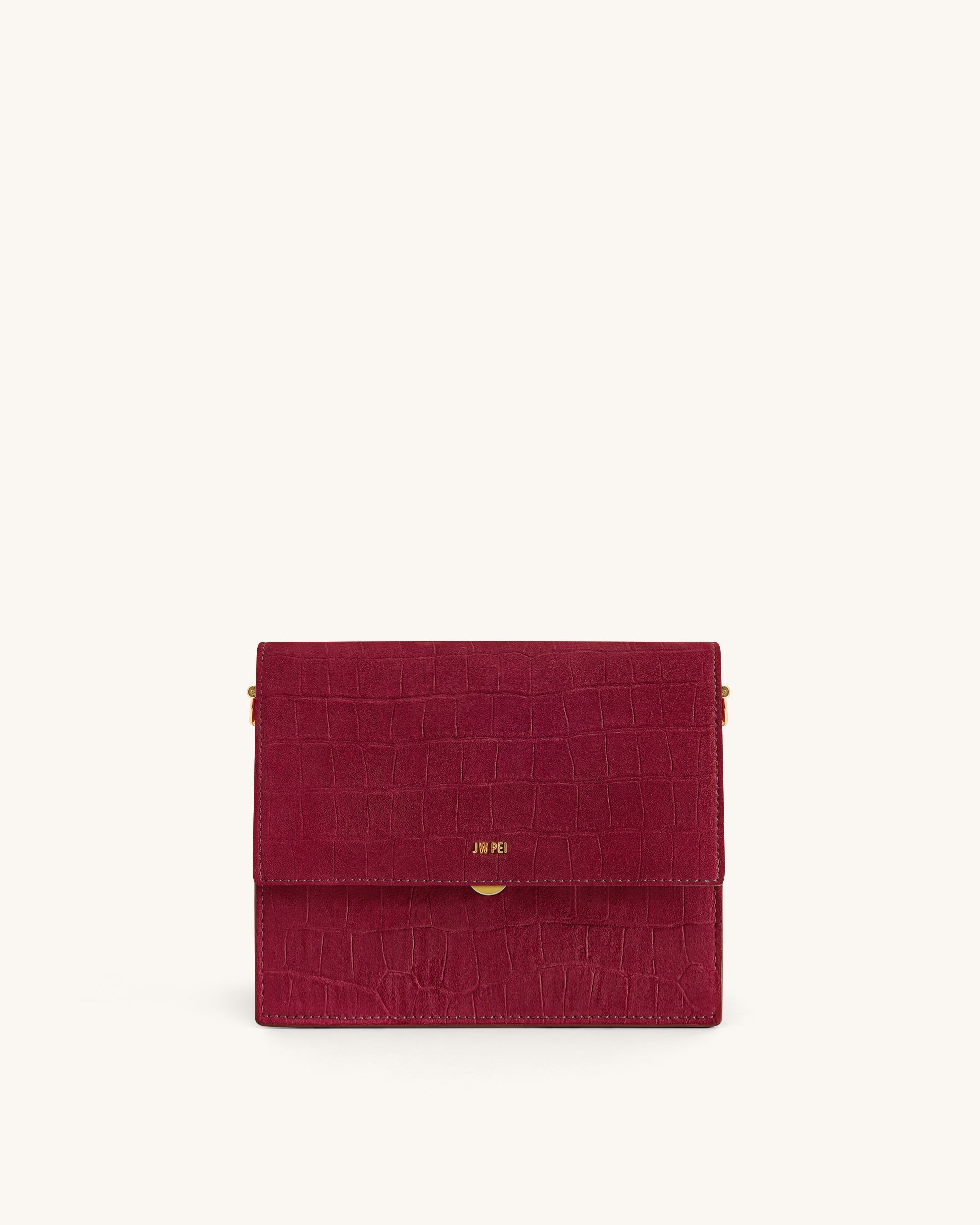 Jw Pei Mini Flap Faux Suede Croc Embossed Crossbody Burgundy