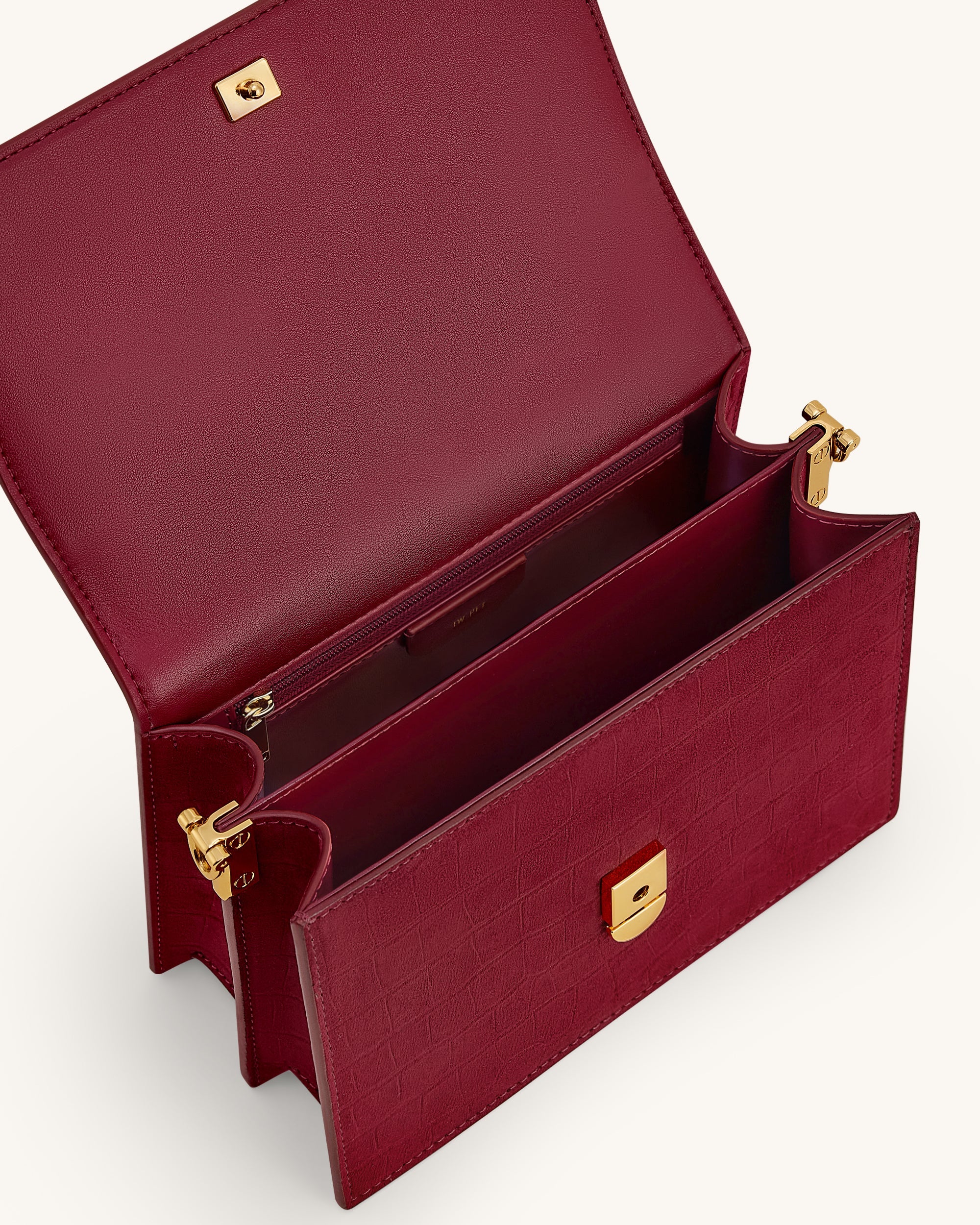 Jw Pei Mini Flap Faux Suede Croc Embossed Crossbody Burgundy