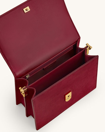 Jw Pei Mini Flap Faux Suede Croc Embossed Crossbody Burgundy