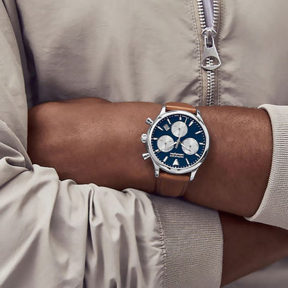 Movado Heritage Calendoplan Men Quartz Blue Dial Chronograph Stainless Steel Watch 3650161