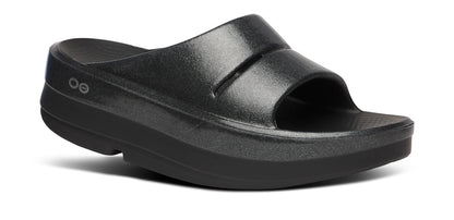 Oofos Women's Stacked Platform Slide Black Sparkle