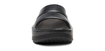Oofos Women's Stacked Platform Slide Black Sparkle