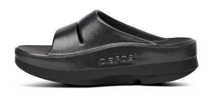 Oofos Women's Stacked Platform Slide Black Sparkle