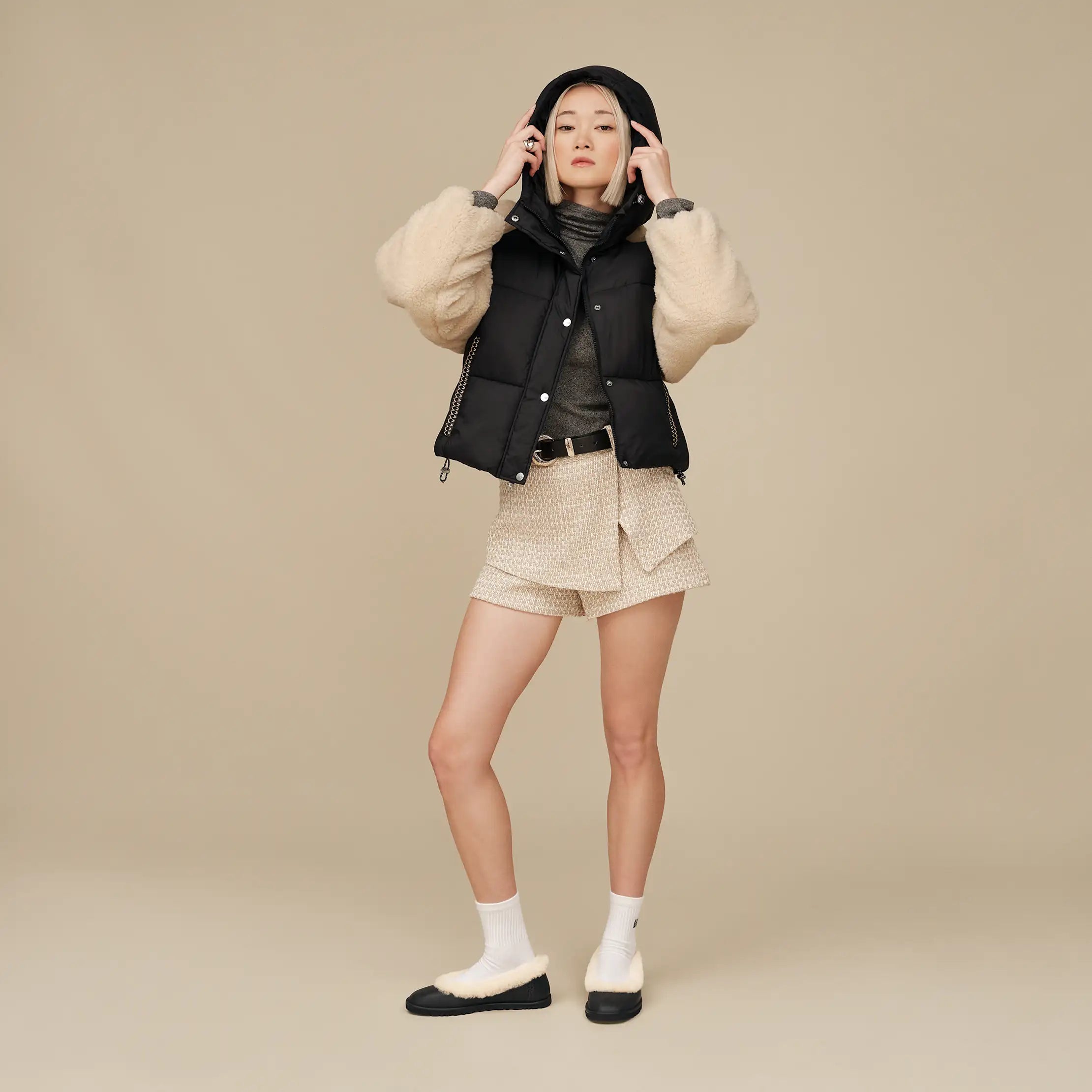 Ugg Mykah Uggbraid Puffer Jacket Black / Cream