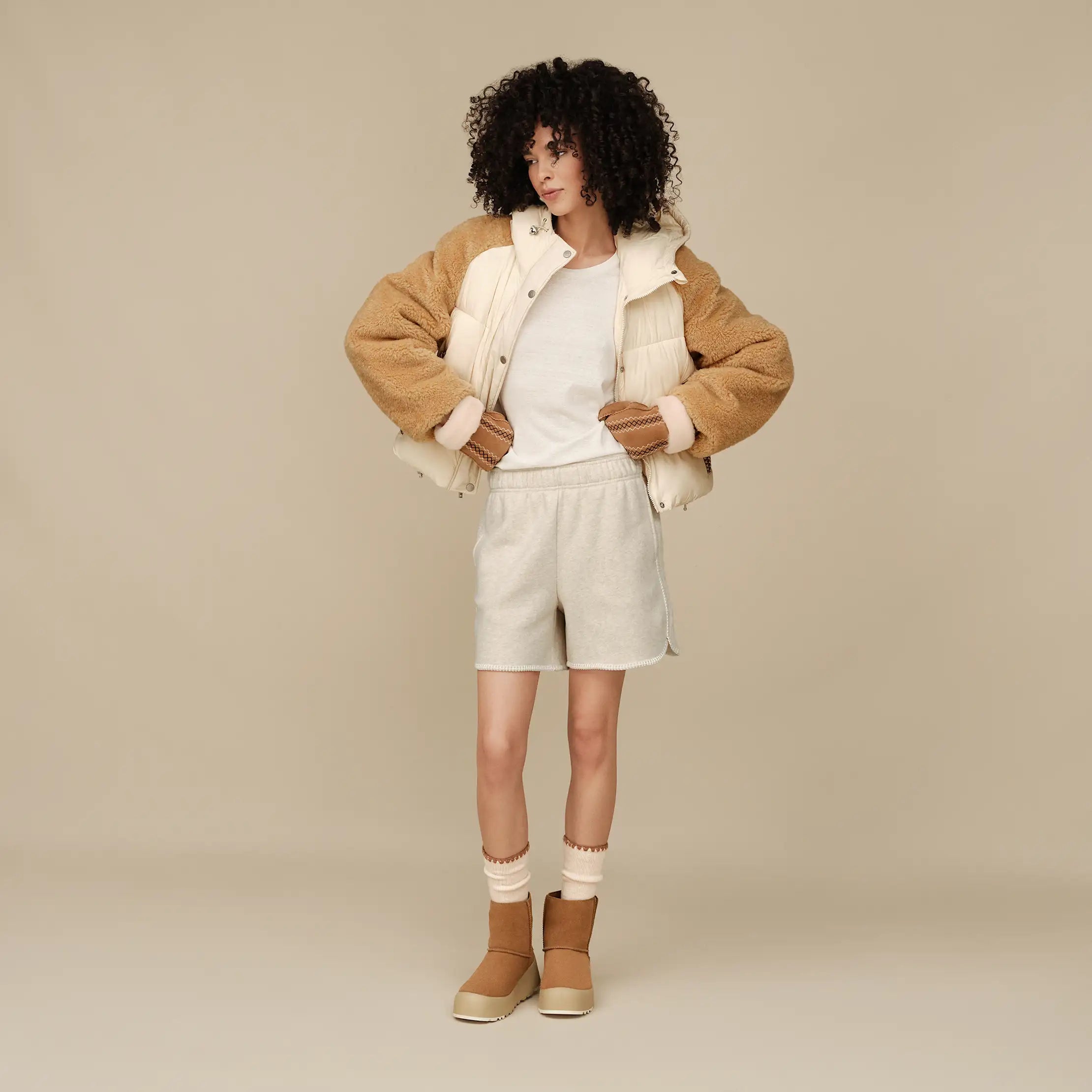 Ugg Mykah Uggbraid Puffer Jacket Cream / Sand