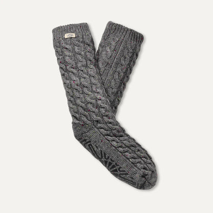 Ugg Elowyn Cable Knit Fleece Lined Charcoal Heather Confetti