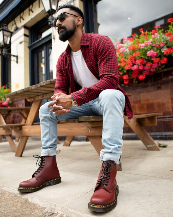 1460 Smooth Leather Lace Up Boots - Cherry Red - Mens