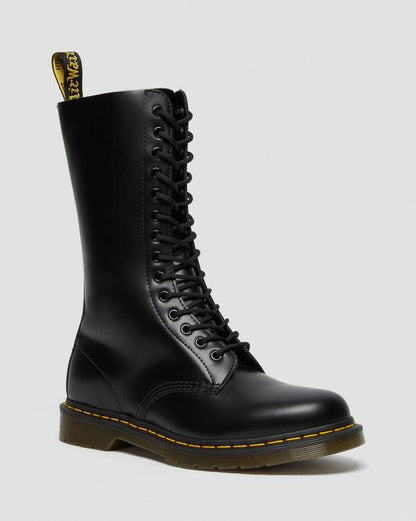 Smooth Leather Tall Boots - Black - Womens