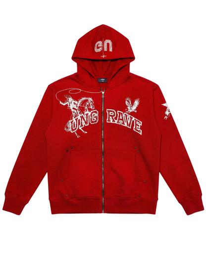 RED GRUNGE ZIPPER HOODIE