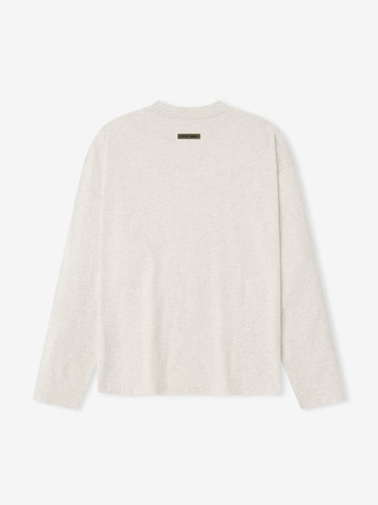 Essentials Embroidered Classic Long Sleeve Tee Oatmeal Heather