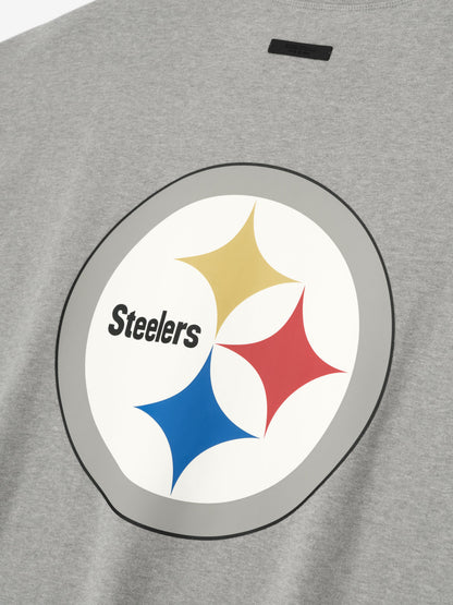 Essentials Steelers 90S 3/4 Sleeve Football Tee Concrete Heather