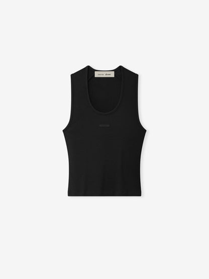 Essentials Womens Rib Knit Fitted Tank Vintage Black