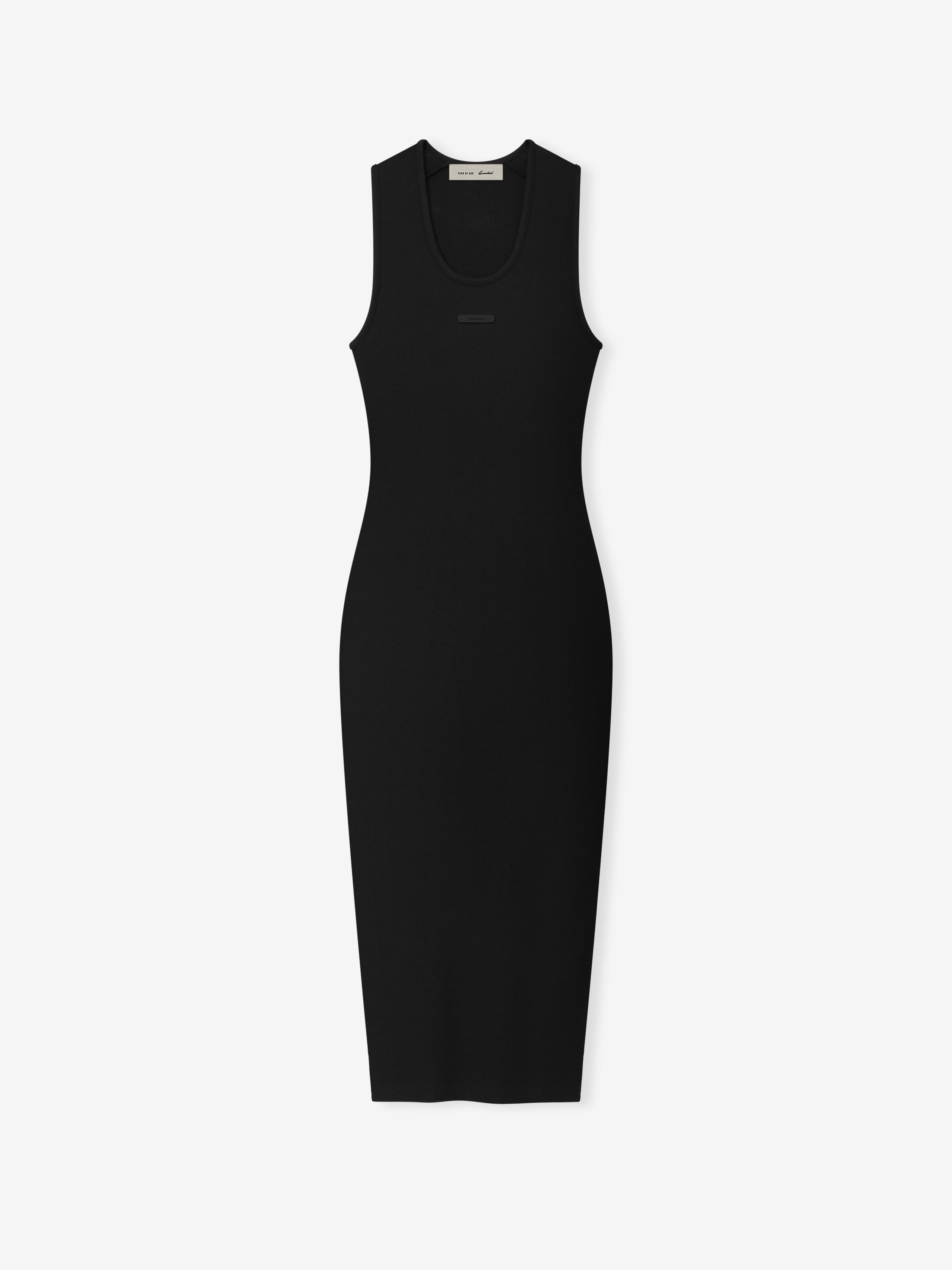 Essentials Womens Rib Knit Fitted Long Tank Dress Vintage Black