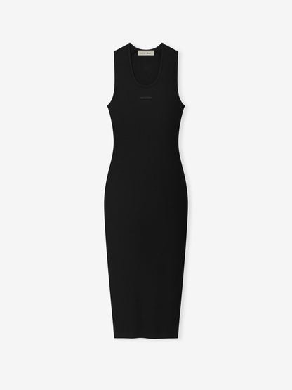 Essentials Womens Rib Knit Fitted Long Tank Dress Vintage Black