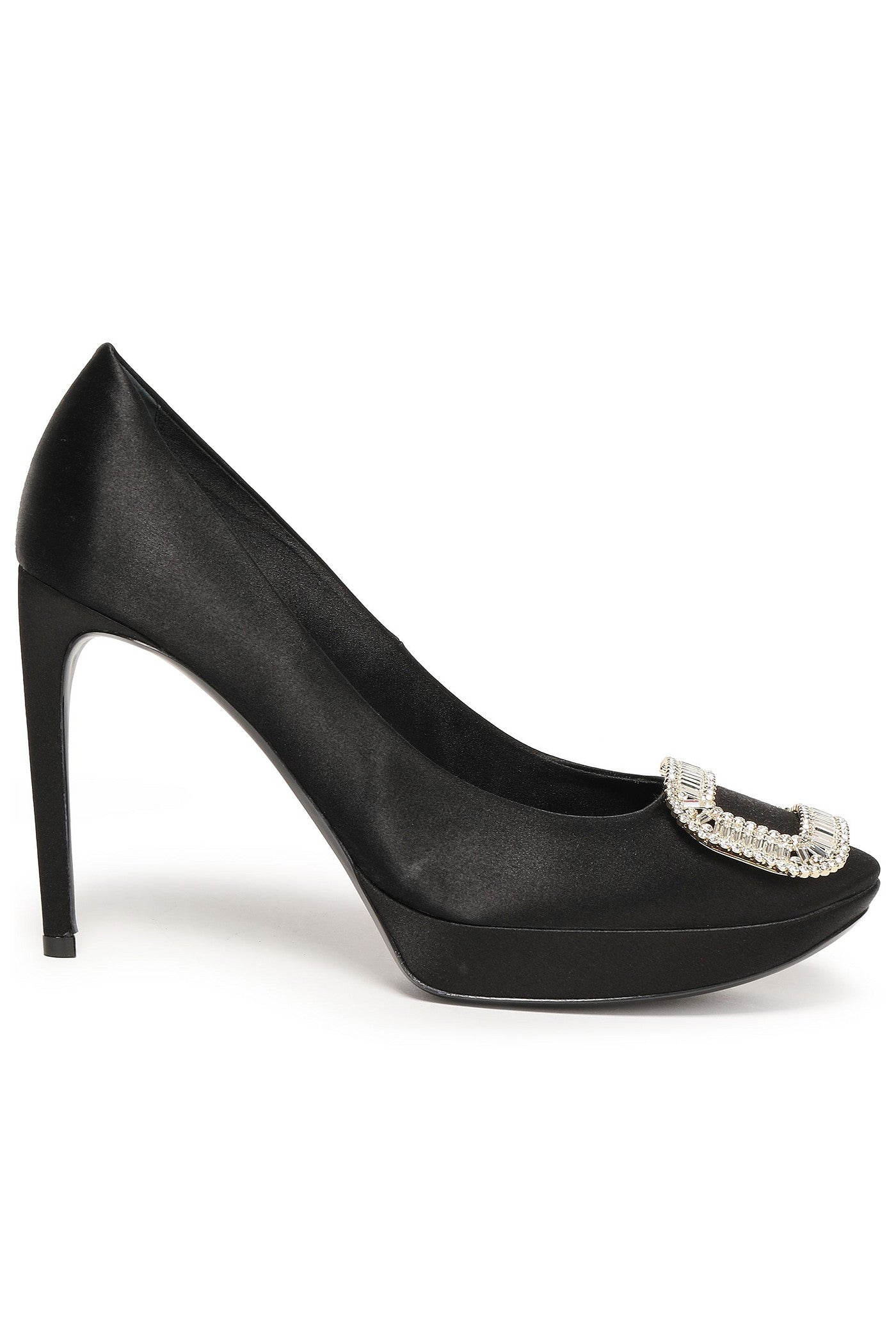 Roger Vivier Crystal-Embellished Satin Platform Pumps Black Women's