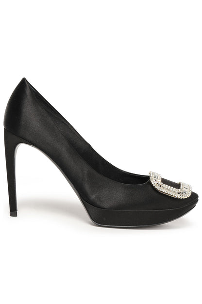 Roger Vivier Crystal-Embellished Satin Platform Pumps Black Women's