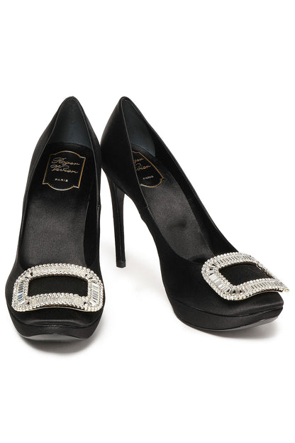 Roger Vivier Crystal-Embellished Satin Platform Pumps Black Women's