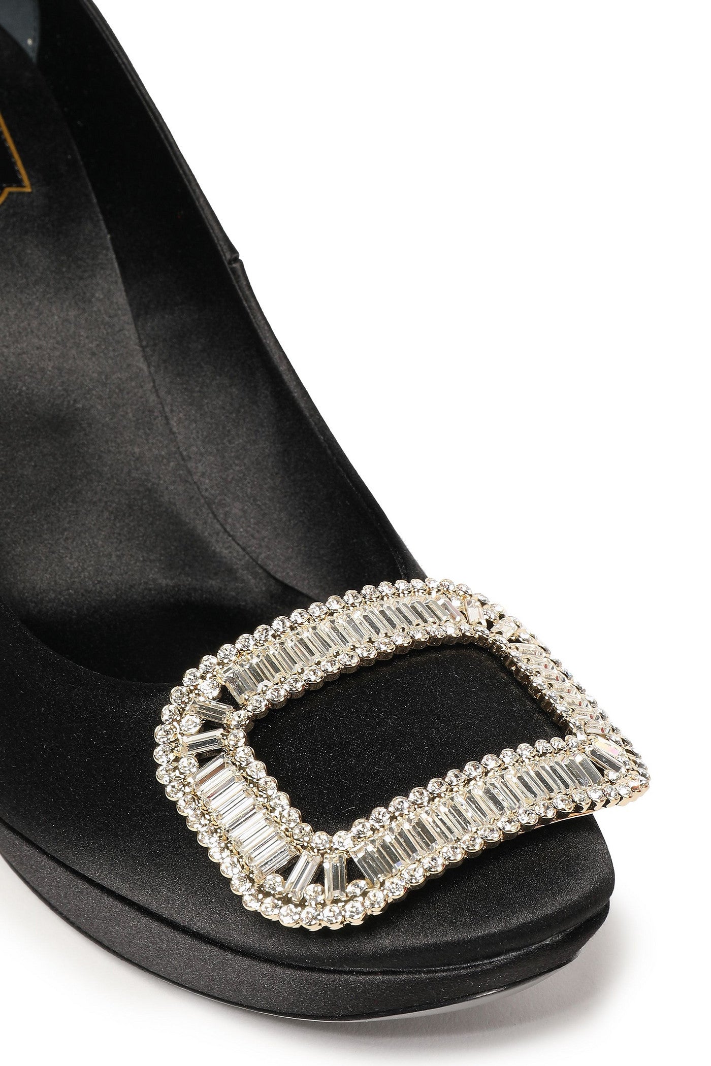 Roger Vivier Crystal-Embellished Satin Platform Pumps Black Women's