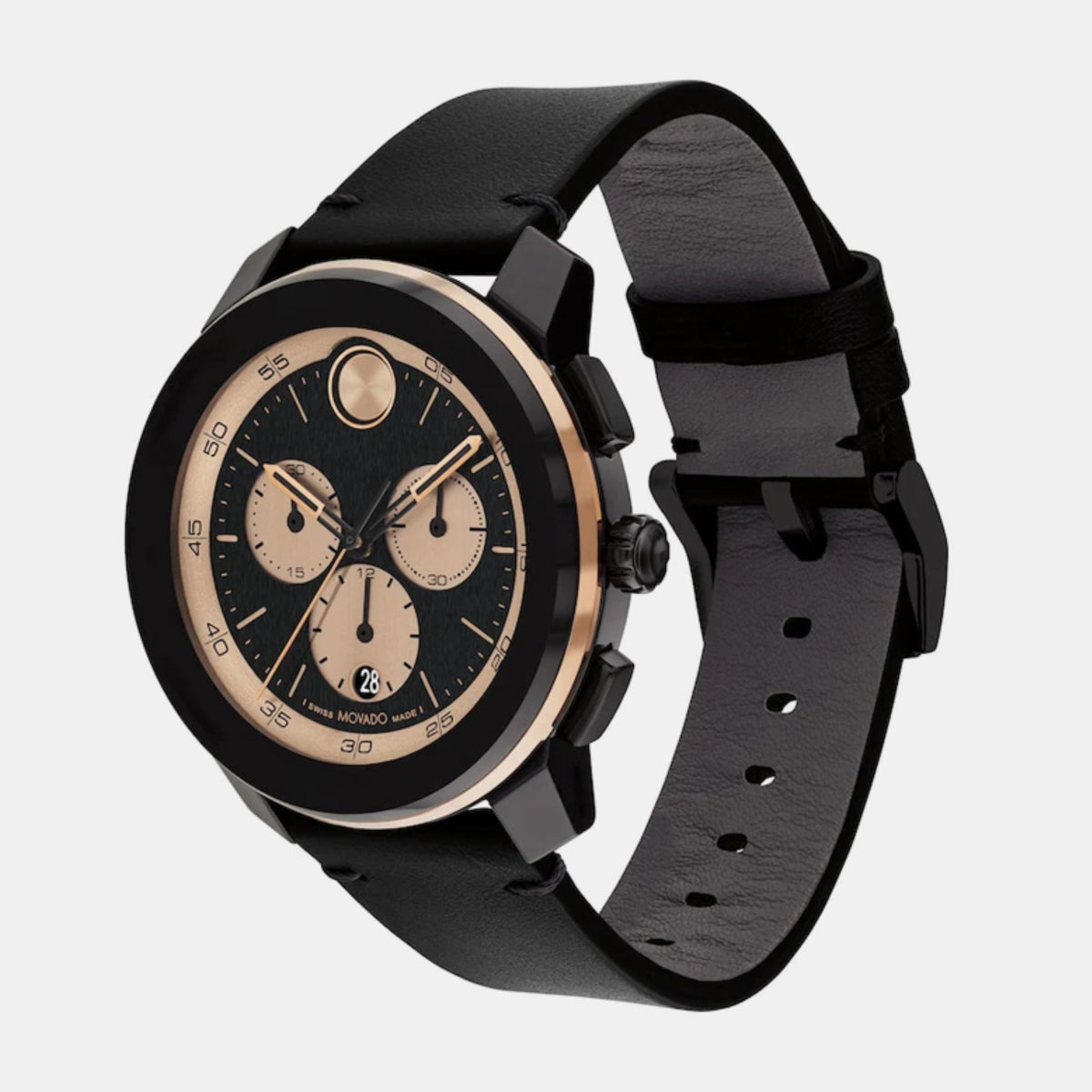 Movado Bold TR90 Men Quartz Black Dial Chronograph Stainless Steel Watch 3601114