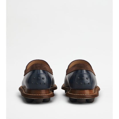 Tods Loafers In Leather Blue Brown Mens