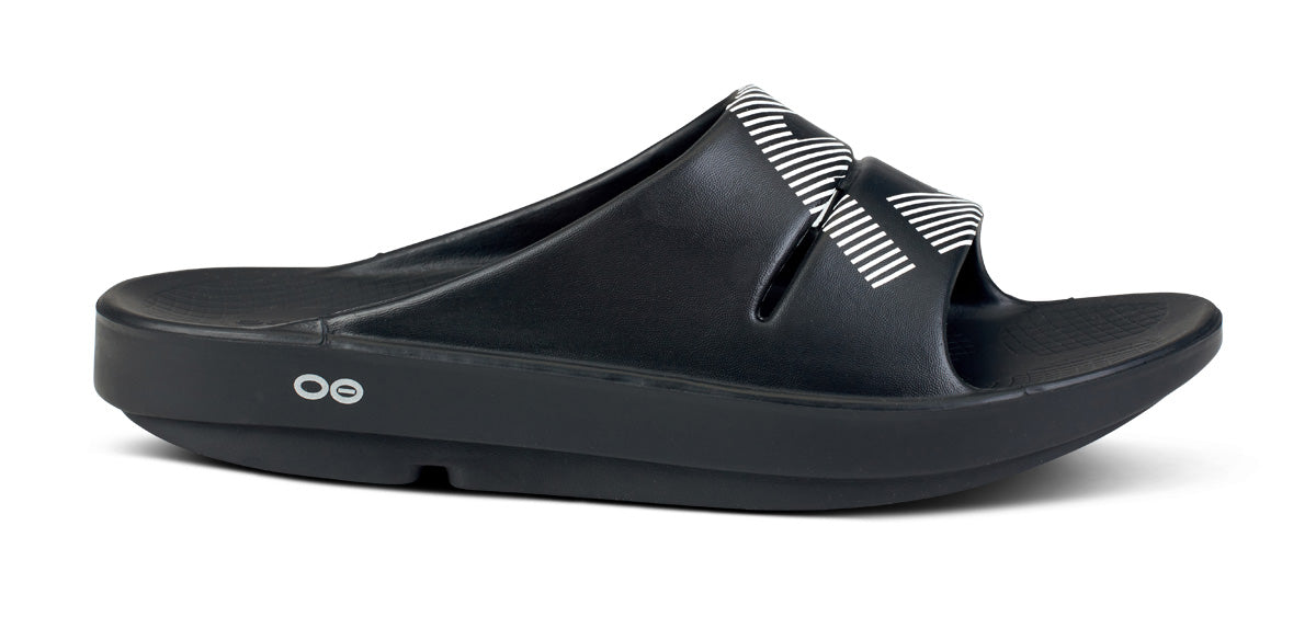 Oofos Men's Sport Slide White & Black