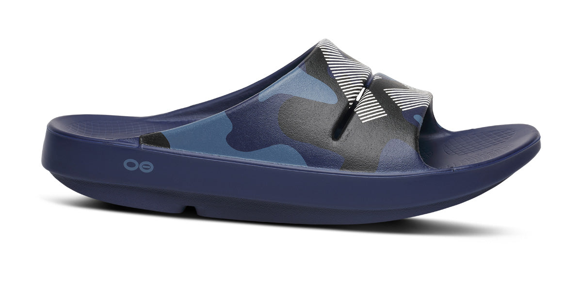 Oofos Women's Sport Slide Navy Camo