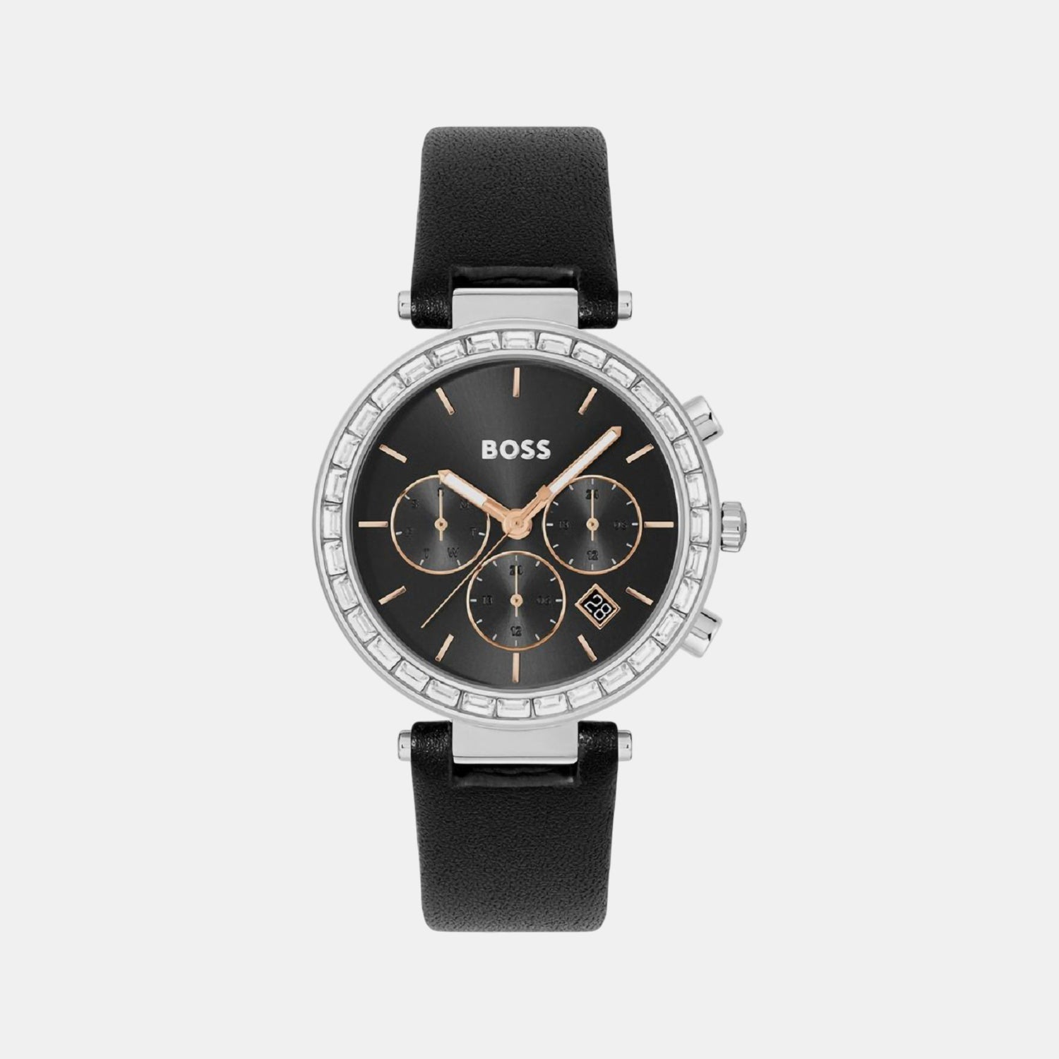 Boss Andra Women Quartz Black Dial Chronograph Leather Watch 1502689