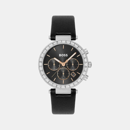 Boss Andra Women Quartz Black Dial Chronograph Leather Watch 1502689