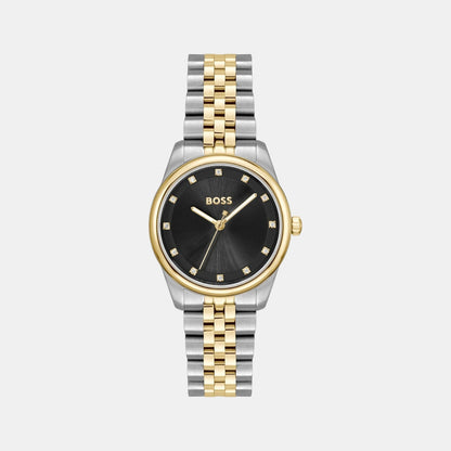 Boss Graceful Precious Women Quartz Black Dial Analog Stainless Steel Watch 1502811
