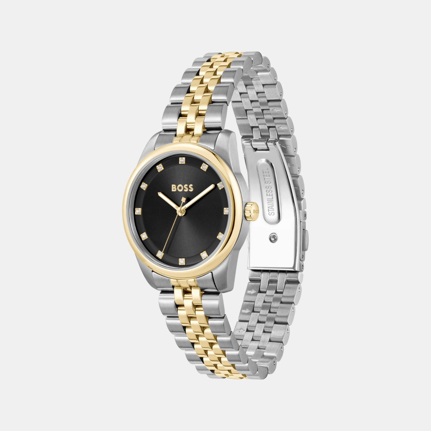 Boss Graceful Precious Women Quartz Black Dial Analog Stainless Steel Watch 1502811