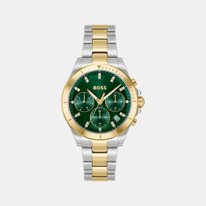 Boss Alley Women Quartz Green Dial Chronograph Stainless Steel Watch 1502827