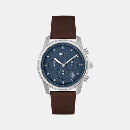 Boss Trace Men Quartz Blue Dial Chronograph Leather Watch 1514002