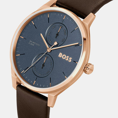 Boss Tyler Men Quartz Blue Dial Chronograph Leather Watch 1514103
