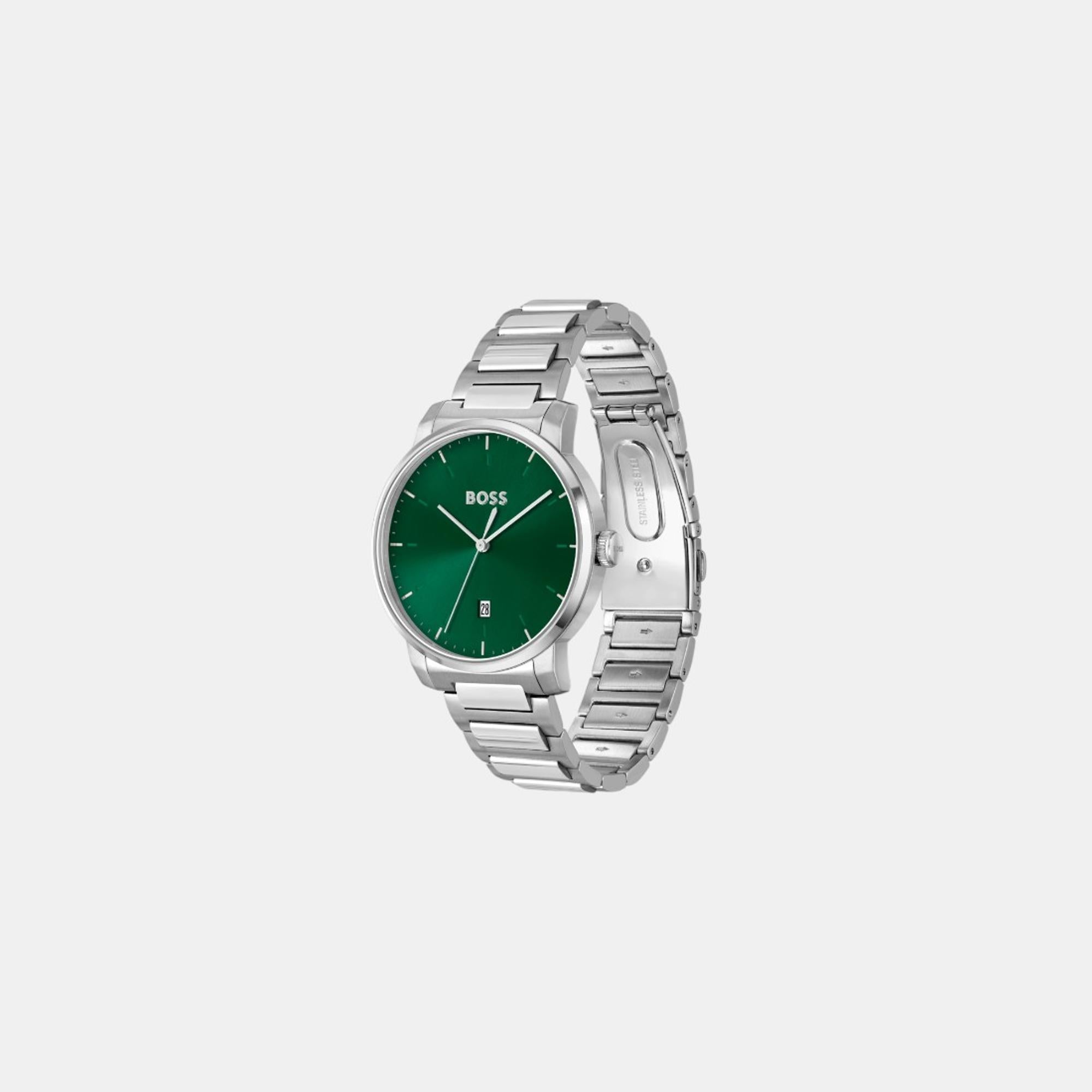 Boss Dean Men Quartz Green Dial Analog Stainless Steel Watch 1514134