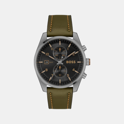 Boss Skytraveller Men Quartz Black Dial Chronograph Leather Watch 1514148