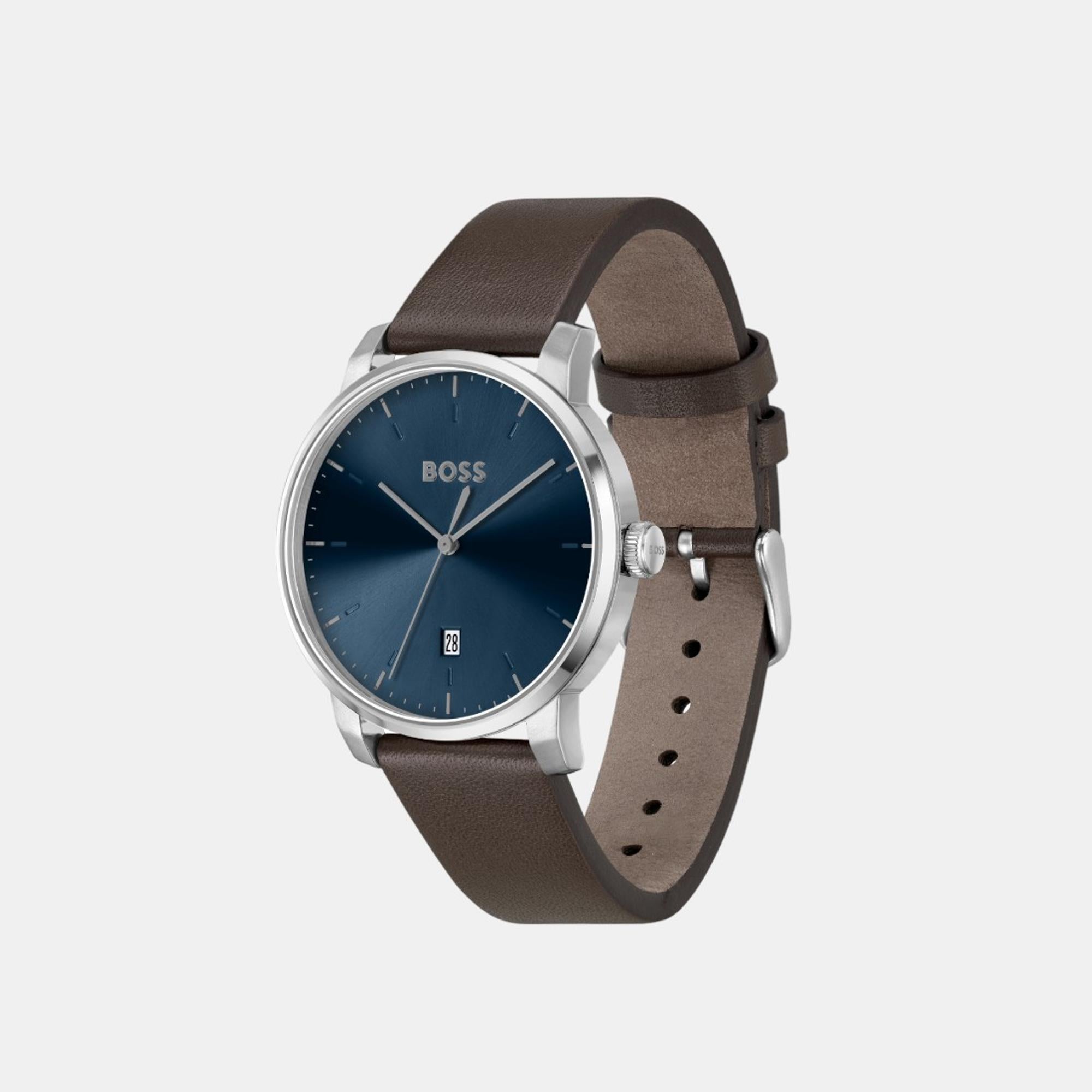 Boss Dean Men Quartz Blue Dial Analog Leather Watch 1514160