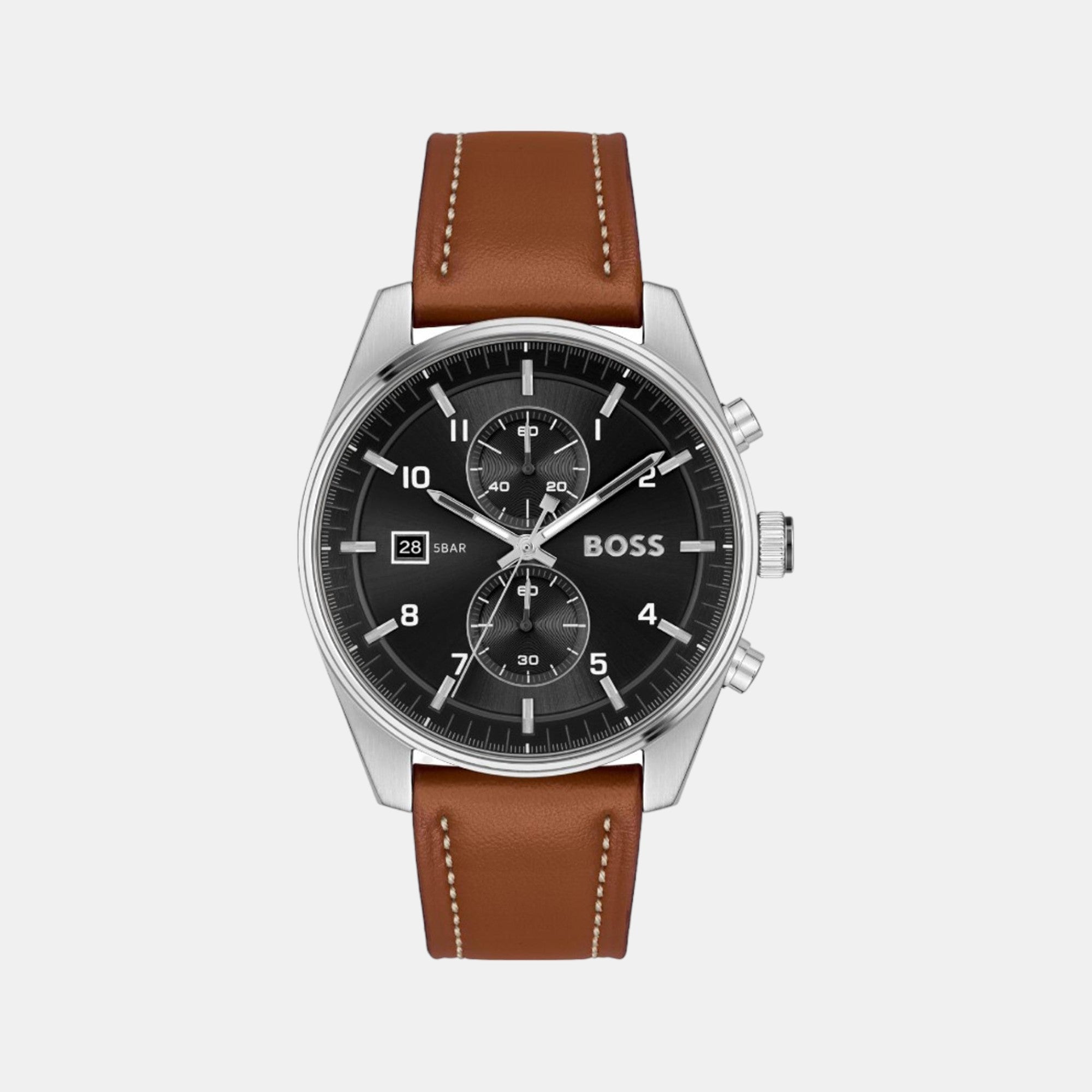 Boss Skytraveller Men Quartz Black Dial Chronograph Leather Watch 1514161